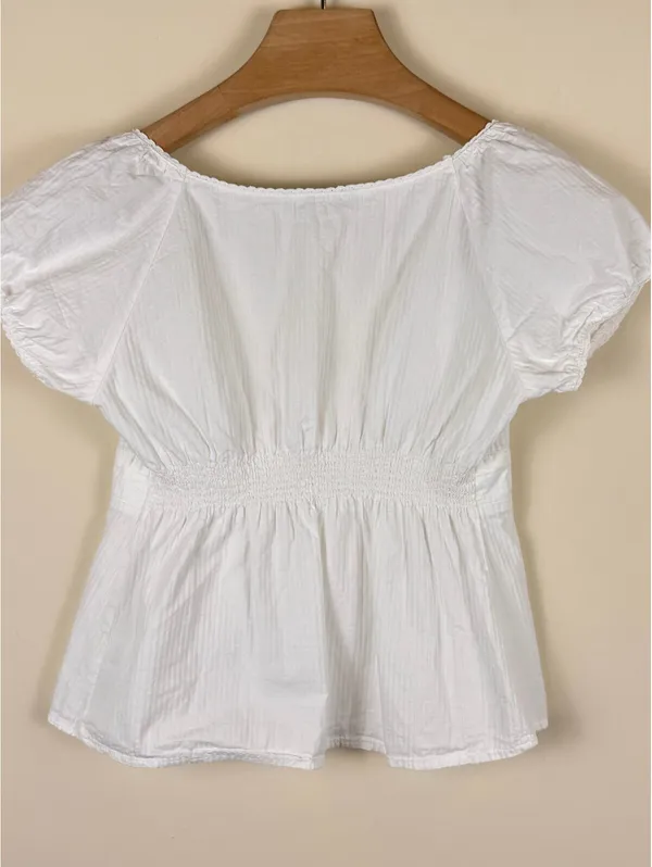 Brandy Melville Blair Top White Puff Sleeve Babydoll Button Front XS - Image 4