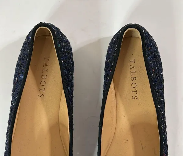 Talbots Francesca Tie Tassel Driving Moccasins in navy sequin tweed size 5.5 - Image 8
