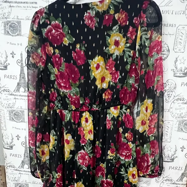 1775 Floral Maxi Dress Small Metallic Dot Long Sleeve Boho Cottagecore - Image 9