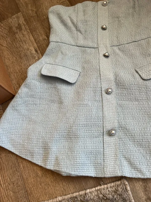 MORE TO COME Anwen Mini Dress in Baby Blue Large New Womens Tweed Aline - Image 8