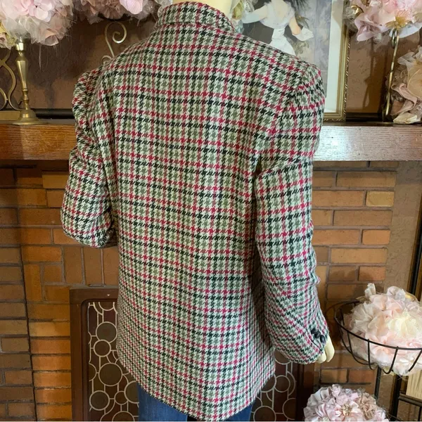Vintage 1980'S Jack Set Cotton Blend Houndstooth Print Blazer (12) - Image 8