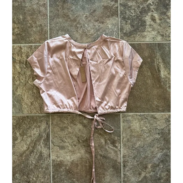 Skims Woven Shine Stretch Satin Crop Top Pink Sand Size Small - Image 6
