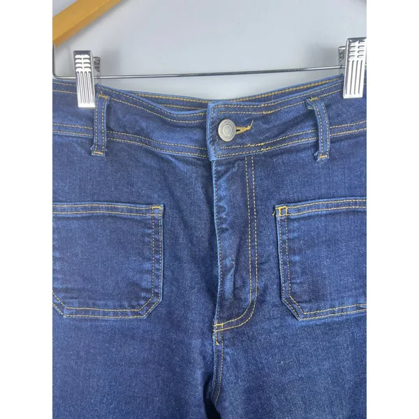 Zara Woman High Waist Wide Leg Crop Jeans Dark Indigo Raw Hem Rigid Denim Size 1 - Image 4