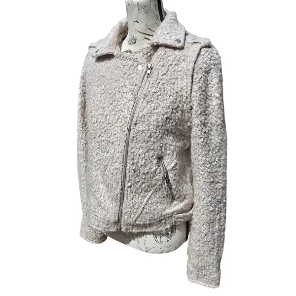 Anthropologie Elevenses Boucle Moto Jacket Textured‎ Ivory Cream Size Medium - Image 5