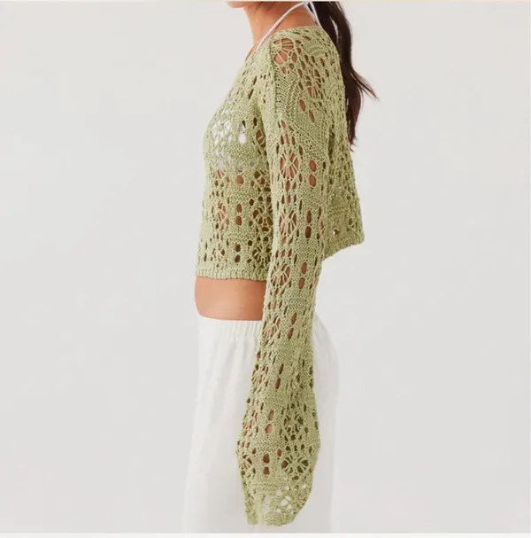 peppermayo green crochet top long sleeve - Image 3