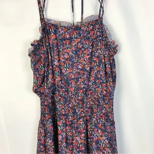 Parker‎ Amethyst Floral Silk Chiffon Purple & Red Floral Midi Dress M - Image 5