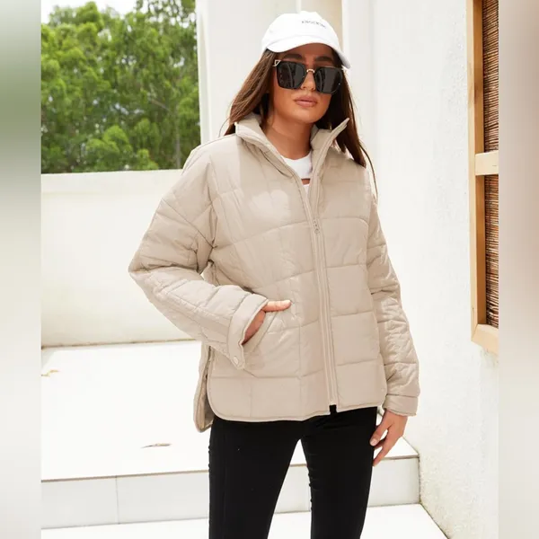 Quilted Puffer Coat With Pockets - Image 3