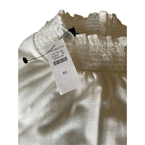NWT Talbots Long Sleeve Metallic Sleeves Mock Neck Blouse Cream M - Image 12