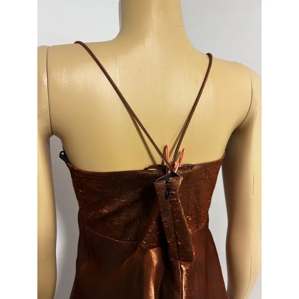Chelsea Nites Copper Bronze Metallic Maxi Dress Spaghetti Strap Vintage 90s 12 - Image 8