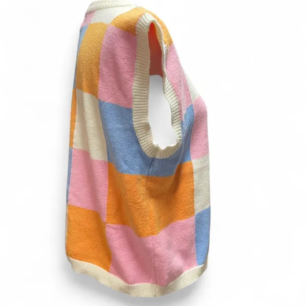 &merci Womens Multi Colored Checkered‎ Ivory Sweater Vest Preppy Large - Image 4