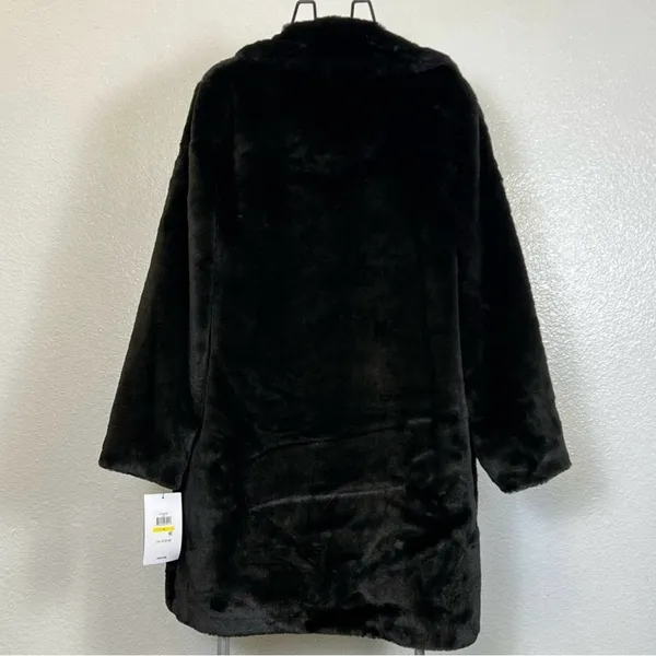 DKNY Women's Black Front‎ Button Down Faux Fur Jacket Coat - Image 6