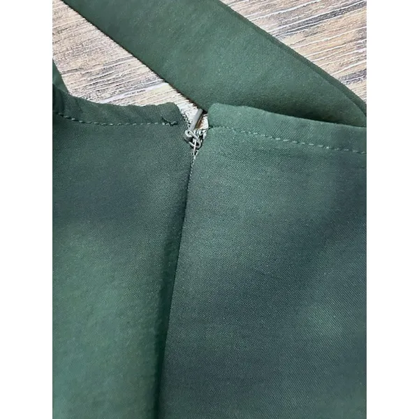 Deep Green Tie Shoulder Smocked Back Midi Dress Wedding Guest Garden Party Small - Image 8
