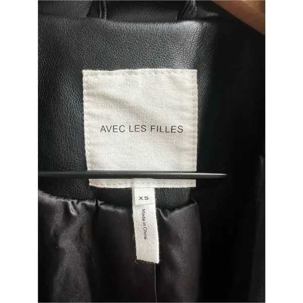 Avec Les Filles Black Faux Leather Long Blazer Jacket Button Down Coat XS - Image 3