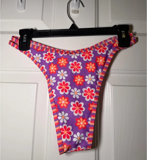 SHEIN Purple Floral Triangle Bikini Set with Pink & Orange Flowers - Image 5