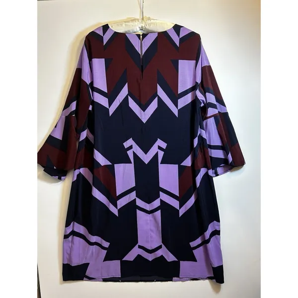Eloquii Size 14 Geometric Shift Dress Purple Burgundy Black Beltless Midi Dress - Image 14