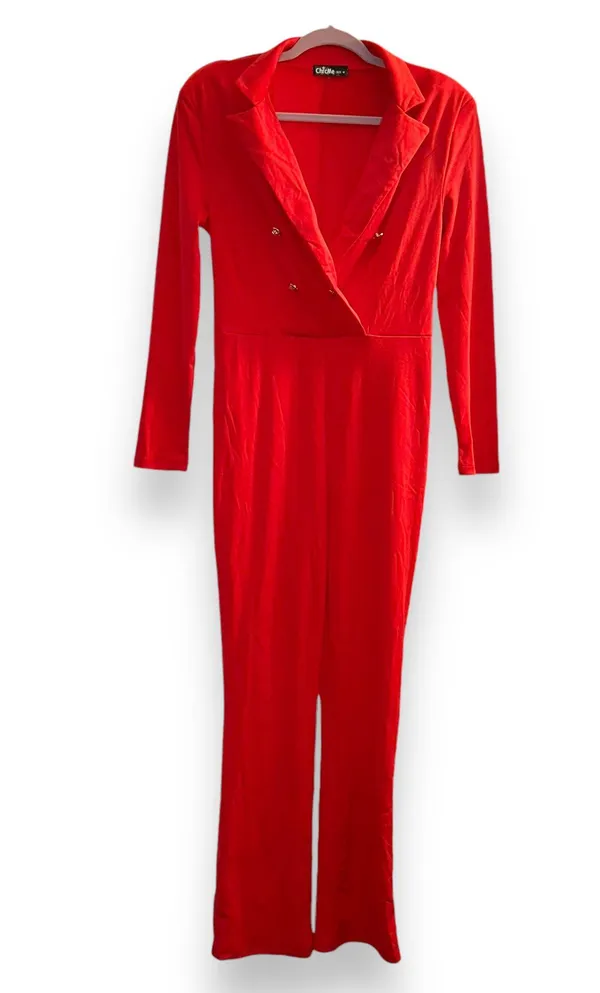 ChicMe Long Sleeve V Neck Red Jumpsuit - Image 3