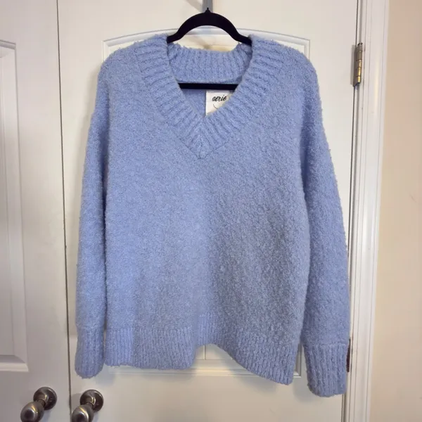 Aerie Womens Set/2 Bodysuit S Blue Fuzzy V-Neck Long Sleeve Sweater/Long Sleeve - Image 4