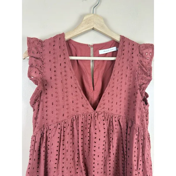 Mustard Seed Rust Eyelet Romper Dress Women’s S Terracotta Ruffle Boho Playsuit - Image 4