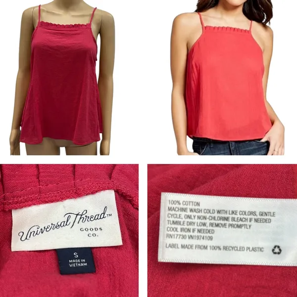 Universal Threads Red Cotton Ruffle Trim Square Neckline Spaghetti Strap Tank S - Image 4