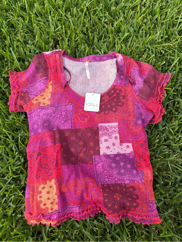 Free People Garner Mesh Patchwork Top XS NWT Sparkling Wine - Image 2