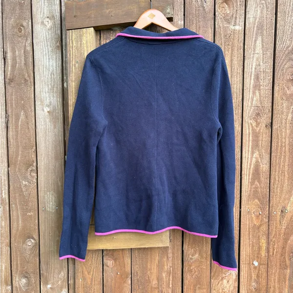Talbots Navy And Hot Pink Trim Cotton Knit Blazer - Image 4