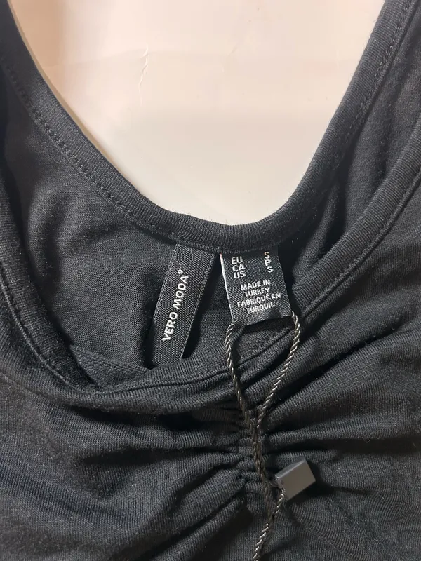 Vero Moda Womens Small Black Ruched V Neck Short Sleeve Crop Top - Image 2
