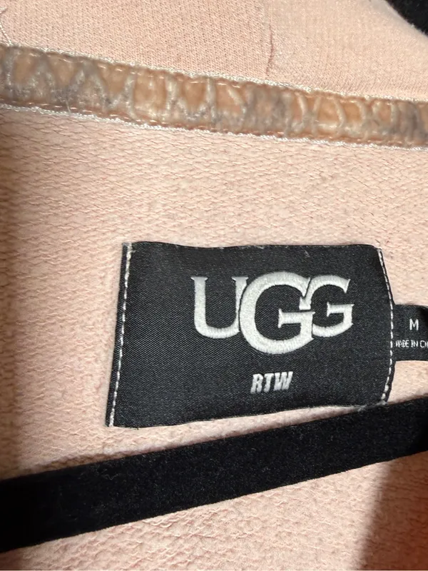 UGG Pink Blush Fleece-Lined Full Zip Hoodie with Logo Tag Medium - Image 2