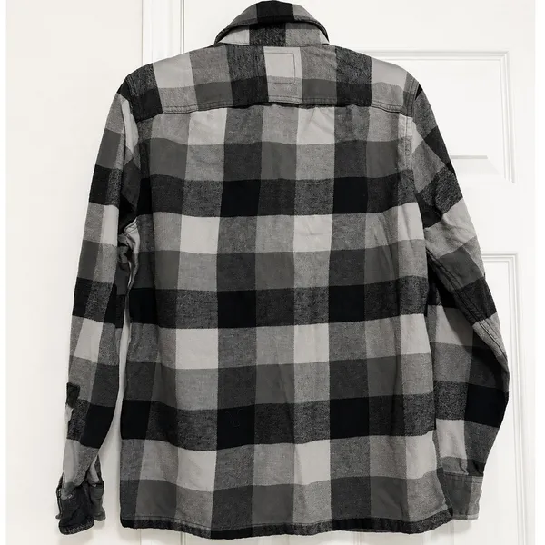 Hollister Black Gray Buffalo Plaid Flannel Button Down Shirt Small 100% Cotton - Image 3
