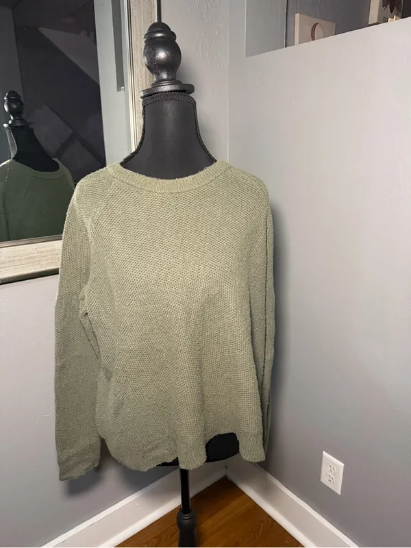Madewell Province Textured Knit cross-back pullover sweater green medium. - Image 2