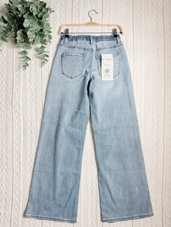 RISEN Light Wash Wide Leg Jeans Elastic Cinch Tie Waist Slouchy Various NEW - Image 14