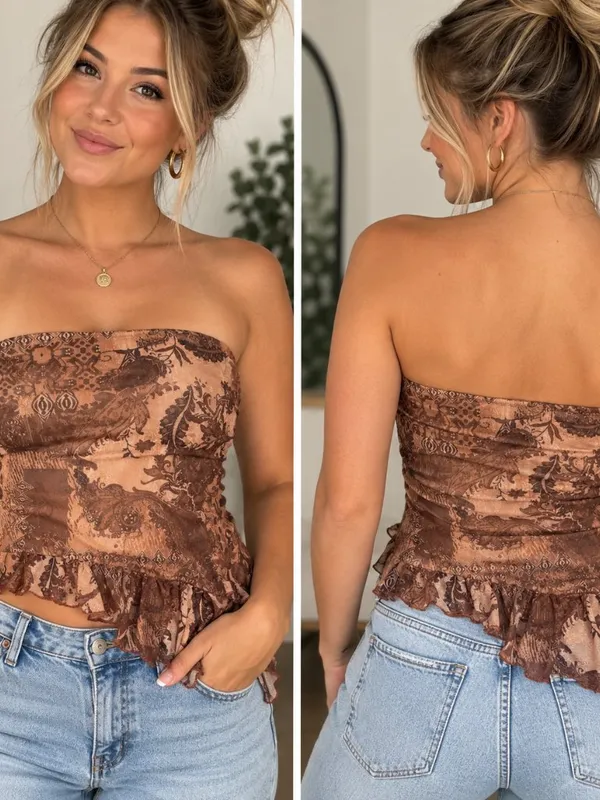 Cherry Mellow Women’s Brown Paisley Strapless Tube Top Size Medium NWT - Image 2