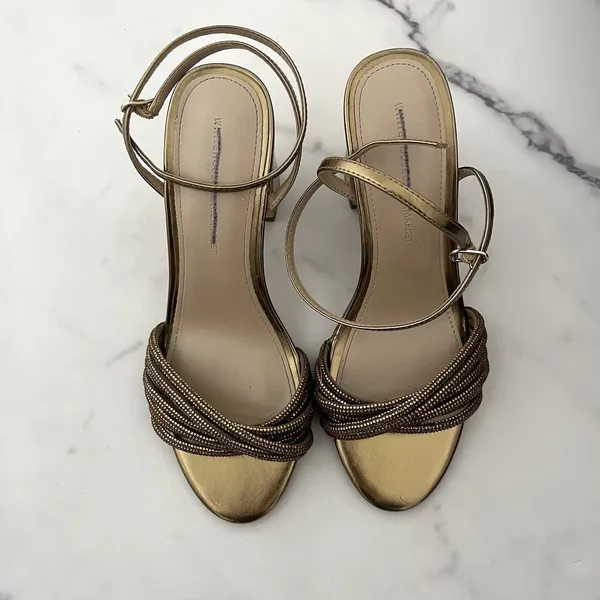 WHBM Crystal Embellished Strappy Heels Bronze Metallic Size 8 - Image 4
