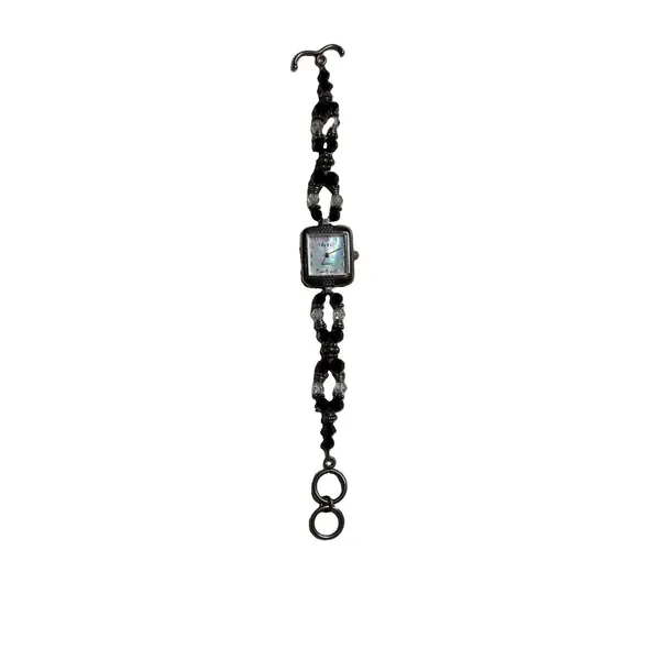 Trendz Pearlescent Face Crystal Beaded Clear Black Watch Womens 8" Toggle - Image 2