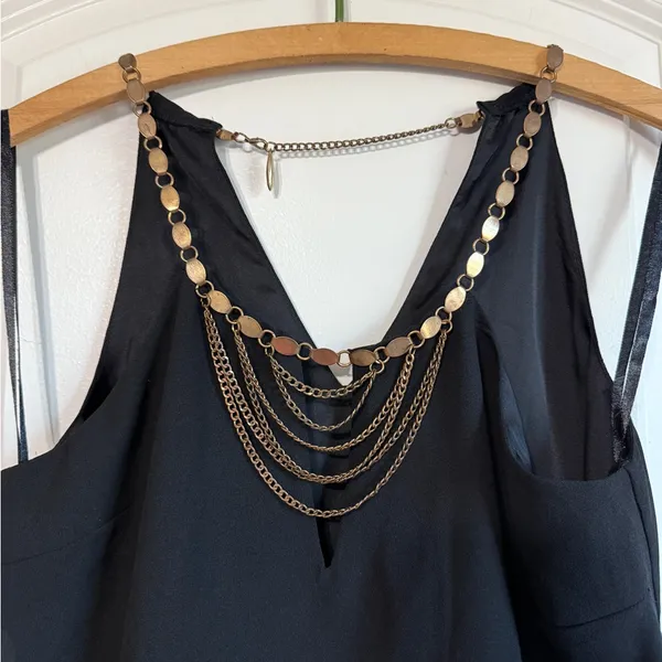 bebe vintage Tank Top‎ black brass chain detailing club new years flowy - Image 3