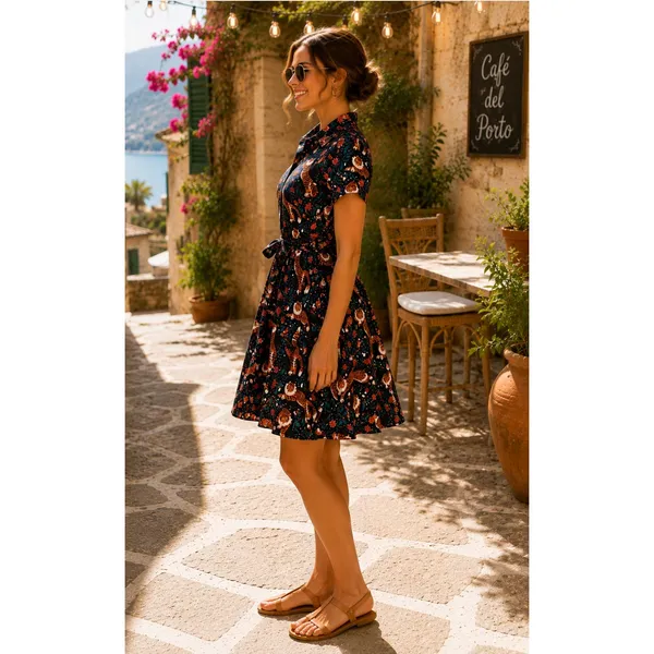 EVA‎ ROSE Tiger Flower Field Knee Length Shirt Dress Shirtdress Tie Waist Small - Image 4