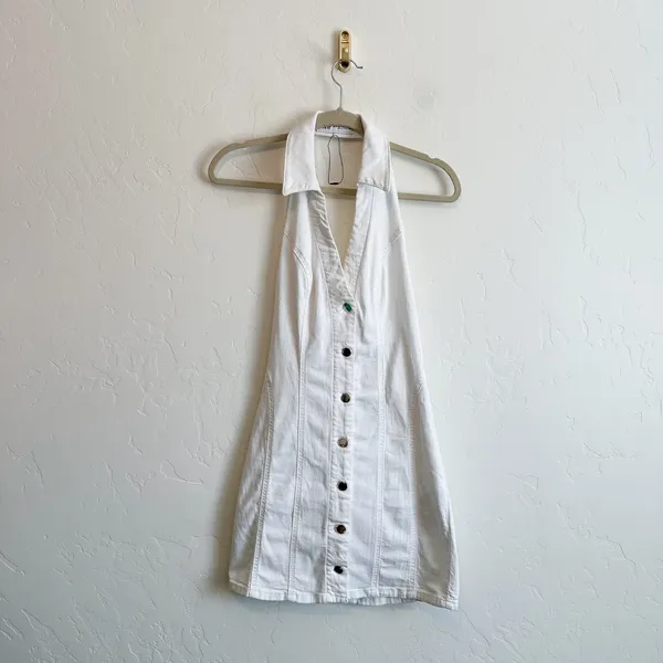 Zara | Z1975 White Denim Halter Button Front Mini Dress | 6147/123/250 - Image 4