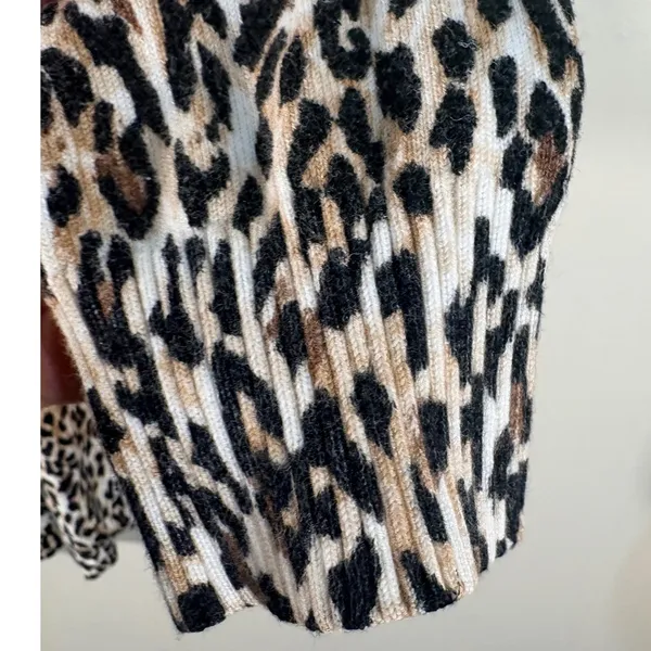 White‎ House Black Market Leopard Print Sweater XL Faux Leather Elbow Patches - Image 11