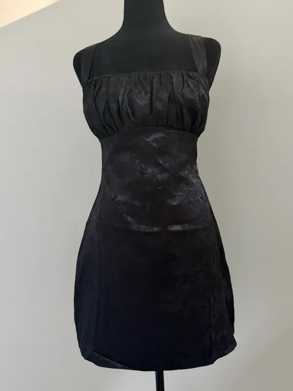 Lulus Exquisite Outlook Black Floral Jacquard Satin Lace-Up Mini Dress - Image 3
