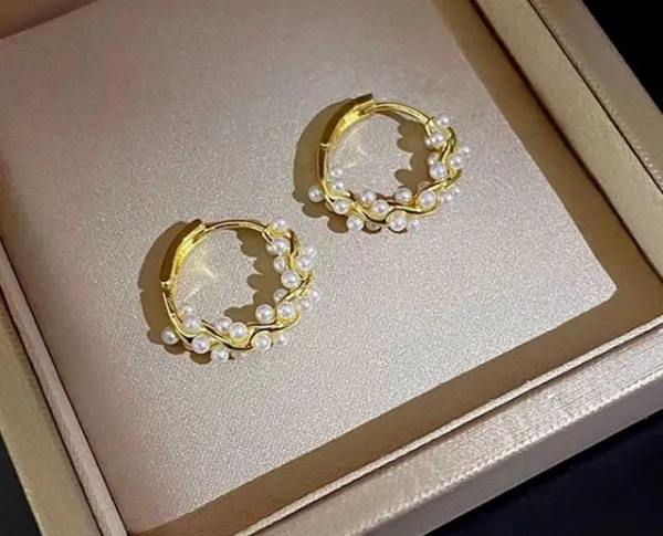 18K Gold Plated White Pearl Hoop Earrings for Women - Image 2