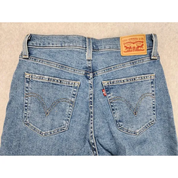 Levi's High Waisted Mom Jeans Distressed Indigo‎ Medium Wash Size 28 - Image 7
