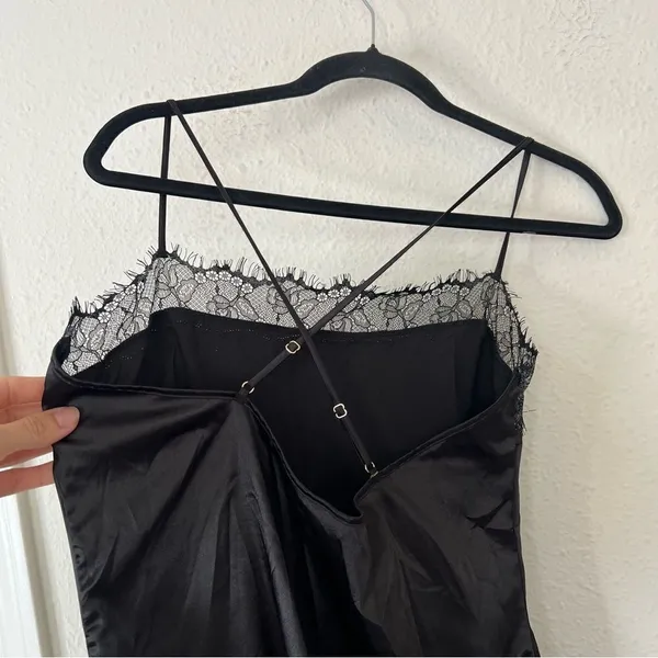Meshki Satin Lace Trim Black Slip Mini Dress NEW Size Large - Image 5