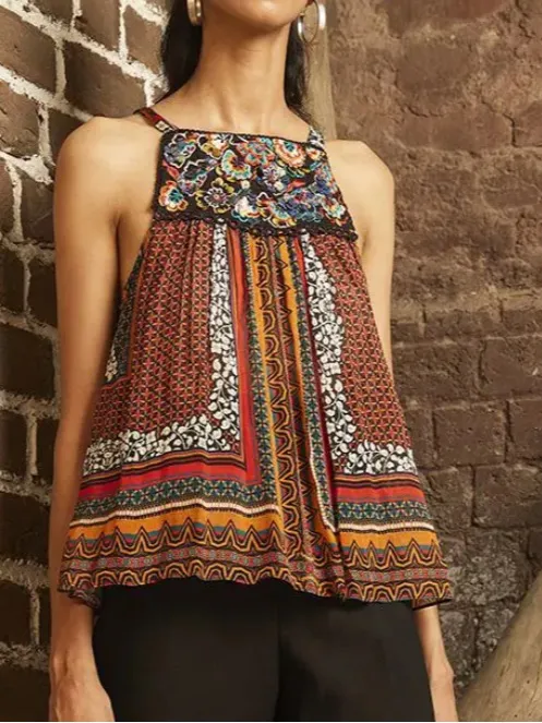 NWT Anthropologie BHANUNI BY JYOTI Beaded Embroidered Multi Pattern Top Medium - Image 2