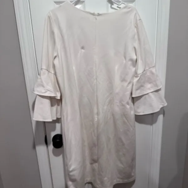 J. McLaughlin Cream Long Sleeve Dress with Ruffle Detail - Image 6