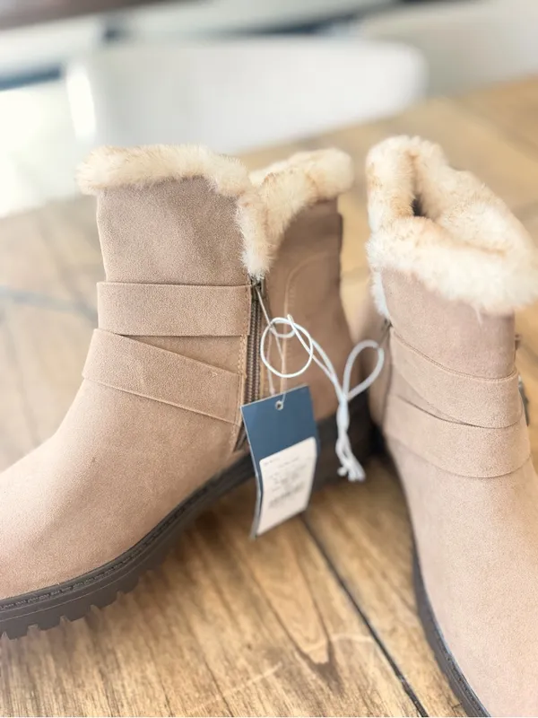 Universal Thread tan faux-suede double-buckle moto ankle boots feature a plush - Image 5