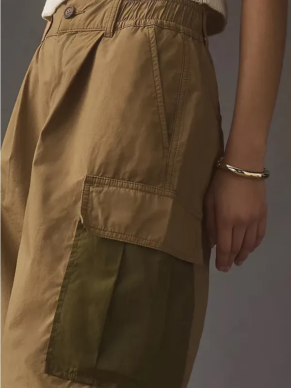 Anthropologie Cargo Parachute Pants Brown Green Baggy Utility Size 28 - Image 2
