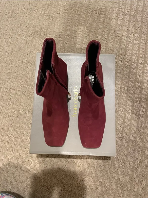 Franco SartoWomen's Burgundy Suede Square-Toe Ankle Boots - Image 4