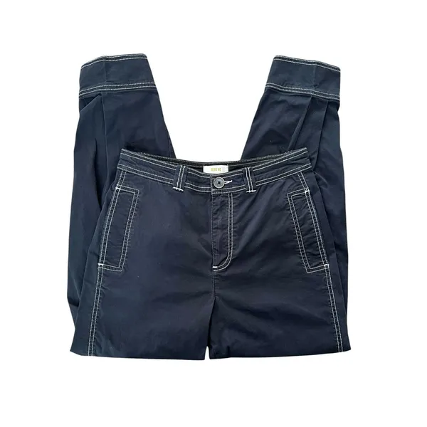 Anthropologie Maeve Women’s Contrast Stitch Navy Blue Tapered Cropped Pants Sz 4 - Image 3