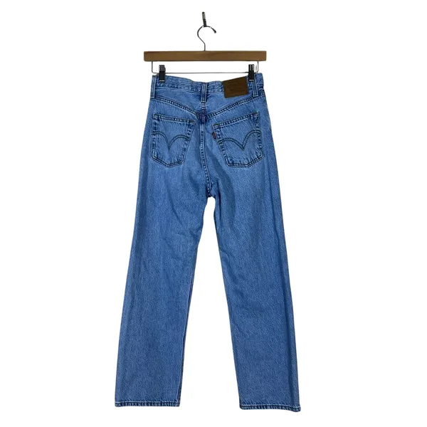 Levis Premium Ribcage Straight Ankle Distressed Jeans Blue Edgy High Rise Size25 - Image 4