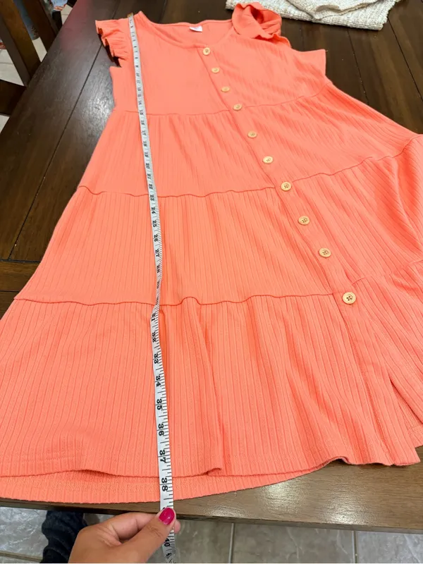 IFFEI Woman Coral Ribbed Knit Tiered Ruffle Button Front Swing Dress XL - Image 3