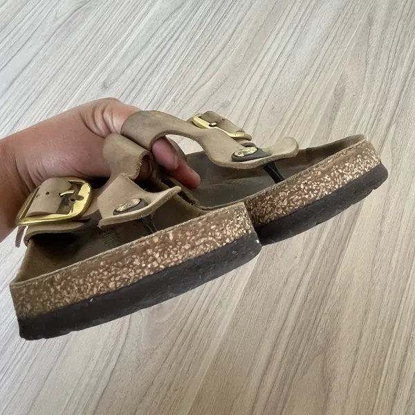 Birkenstock Tan Leather Sandals with Gold Accents - Image 3